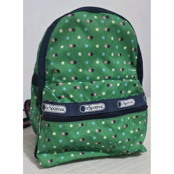 LeSportsac Small Backpack Green Blue Zip Pink Straps EUC - Picture 1 of 7